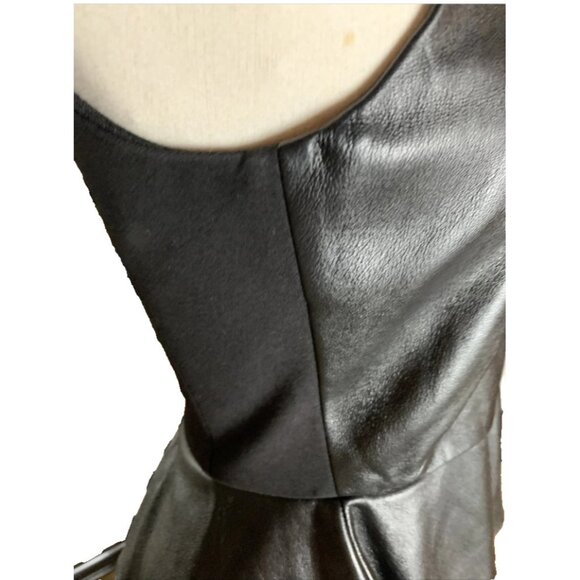 Amanda Uprichard Black Leather Peplum Top Women’s S Sleeveless Zip Back - Picture 4 of 12
